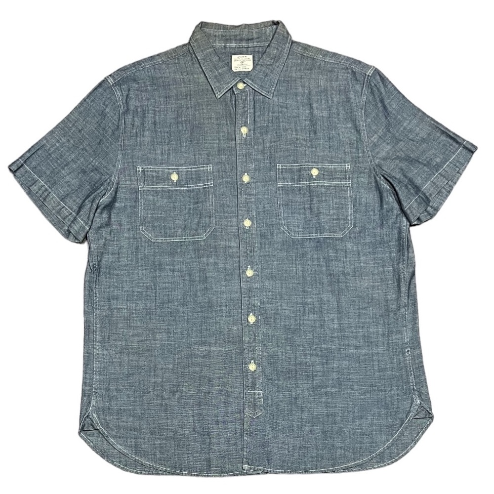 J. Crew Chambray Denim Button Short Sleeve Shirt Large L